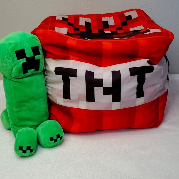 Minecraft TNT Block Cube Shaped Pillow & Creeper Plush Stuffed Animal Mojang - Picture 1 of 11